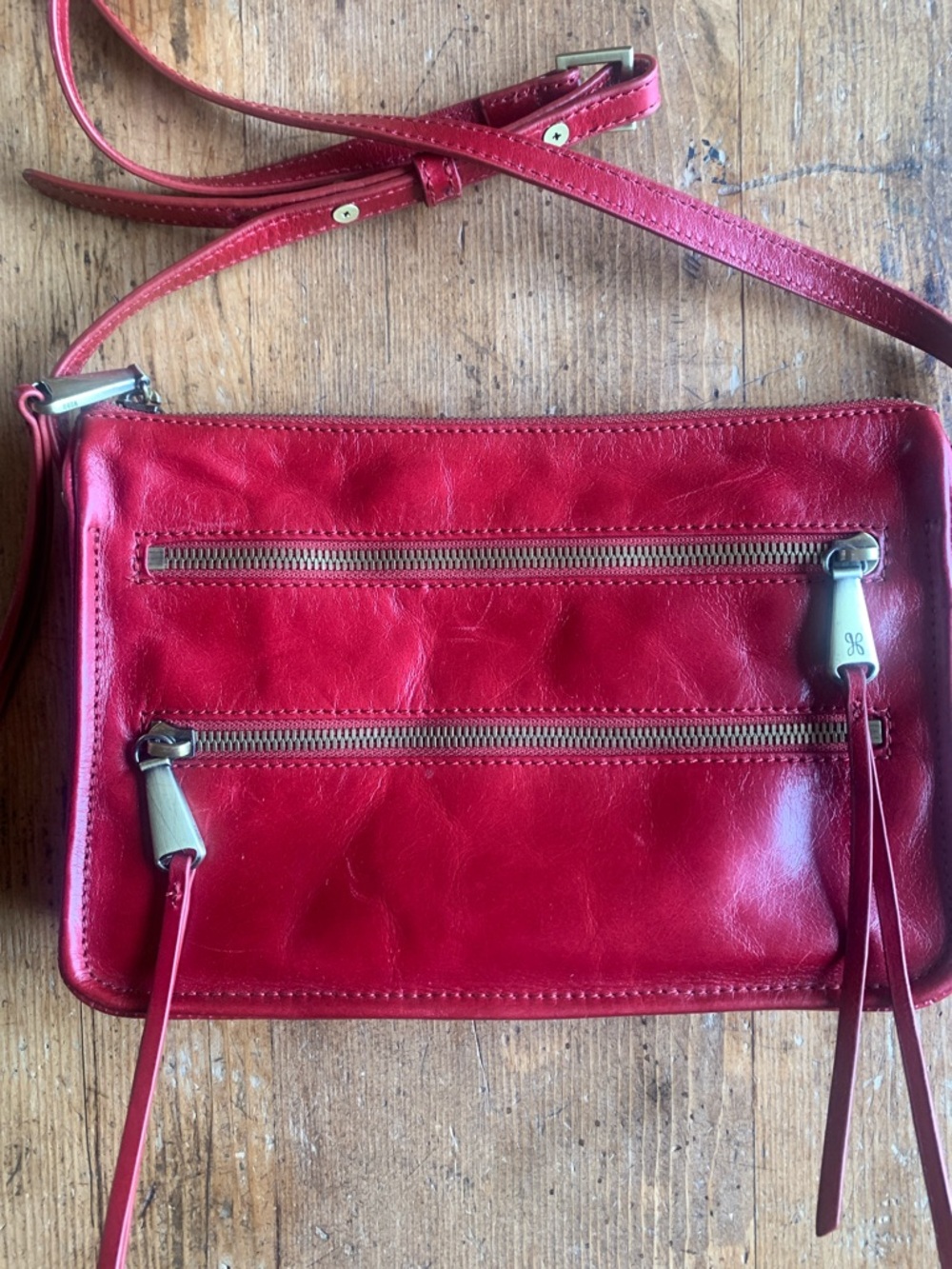 HOBO Red Leather Crossbody with Dual Front Zips - Picture 15 of 16